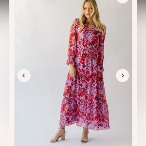 The Sunfield Floral Maxi Dress in Lavender + Plum